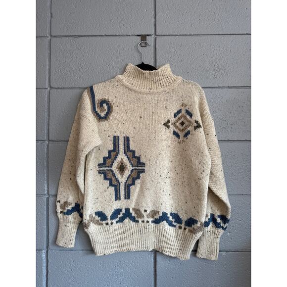 illustrations Sweaters - Vintage Southwestern Aztec Wool Blend Mock Neck Sweater size M